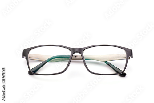New black eyeglasses with clear lens isolated on white