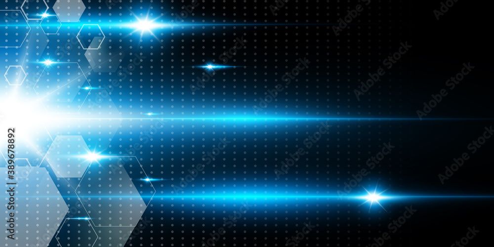 Obraz premium Beautiful technology wave background with blue light digital effect abstract concept.