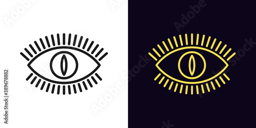 Outline devil eye icon with editable stroke. Linear eye sign with monster iris, evil vision