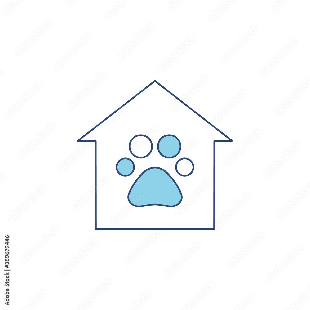 Animals help center vector illustration isolated on white background. Footprint, trace in house. Voluntary, charity, donation icon. Animals help center vector illustration isolated on white background. Footprint, trace in house. Voluntary, charity, donation icon.