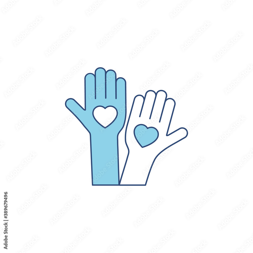 Heart blue silhouette icon on the hand isolated on the white background. Voluntary symbol illustration. Heart blue silhouette icon on the hand isolated on the white background. Voluntary symbol illustration.