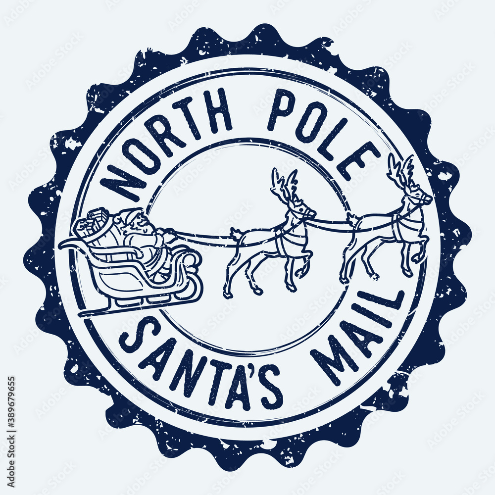 North Pole Mail Santa Claus Vector Stamp Round Design illustration ...