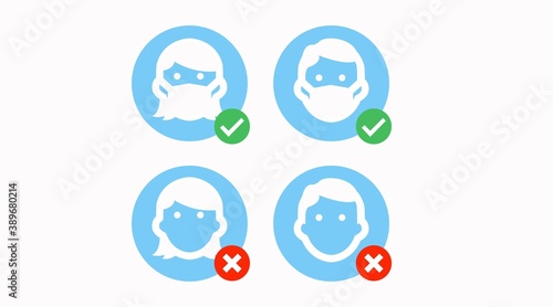 Vector Isolated Illustration, Set of Wear a Face Mask Signs or Icons