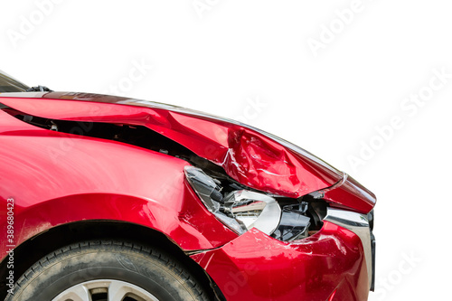 Foto Right front of red modern car got damaged by accident