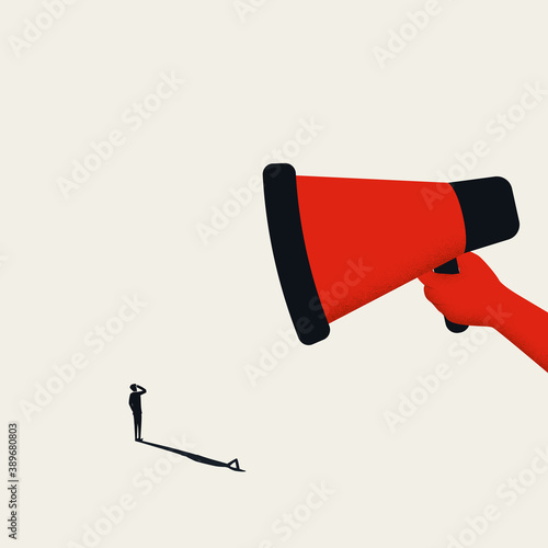 Employee being shout at with megaphone. Business vector concept, management, angry boss.