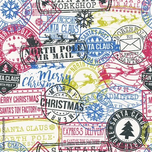 Santa Claus North Pole Stamp Pattern. Quality Original Seal Design Vector. Art Label Set.