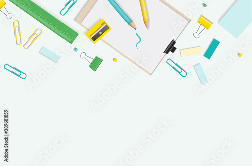 Creative, fashionable, minimalistic, school or office workspace. Flat lay. vector design EPS10.