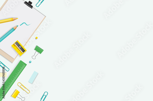 Creative, fashionable, minimalistic, school or office workspace. Flat lay. vector design EPS10.