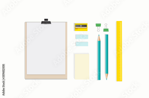 Creative, fashionable, minimalistic, school or office workspace. Flat lay. vector design EPS10.