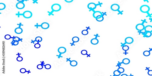Light BLUE vector texture with women s rights symbols.