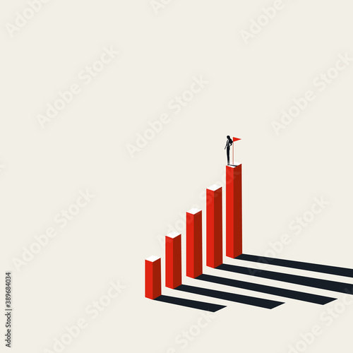 Business woman achievement vector concept. Woman on top of chart. Symbol of ambition  motivation  career success.