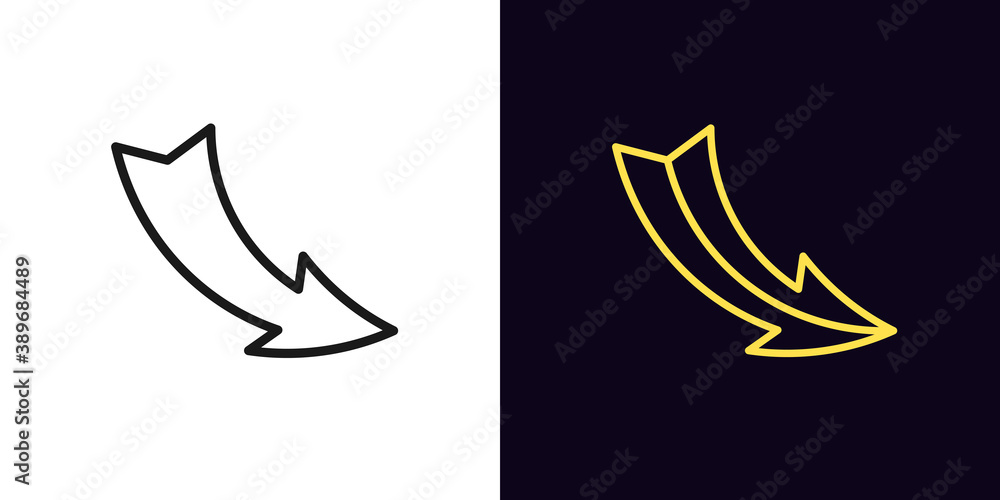 Outline arrow icon. Linear pointer sign, curved arrow with editable stroke Outline arrow icon. Linear pointer sign, curved arrow with editable stroke