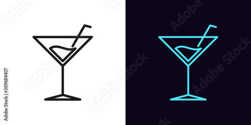 Outline cocktail drink icon. Linear martini sign with editable stroke, cocktail party