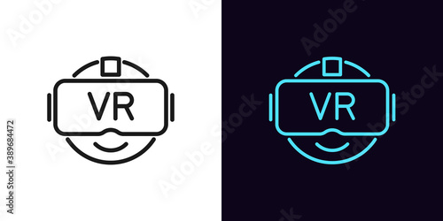 Outline VR glasses icon. Linear emoji with VR headset with editable stroke, VR gaming technology
