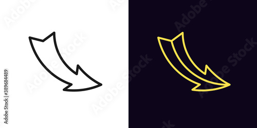 Outline arrow icon. Linear pointer sign, curved arrow with editable stroke