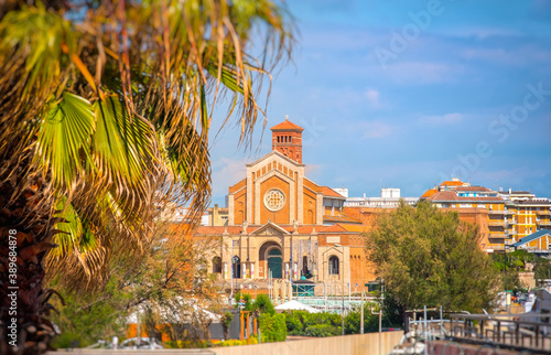 Tableau sur toile Nettuno town province Rome Santa Maria Goretti church background Lazio region -