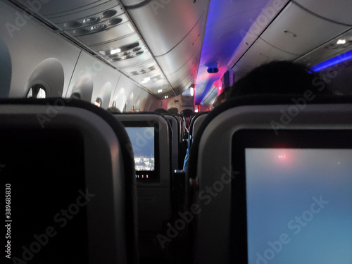 Interior of a modern Turkish Airlines Boeing 747 aircraft