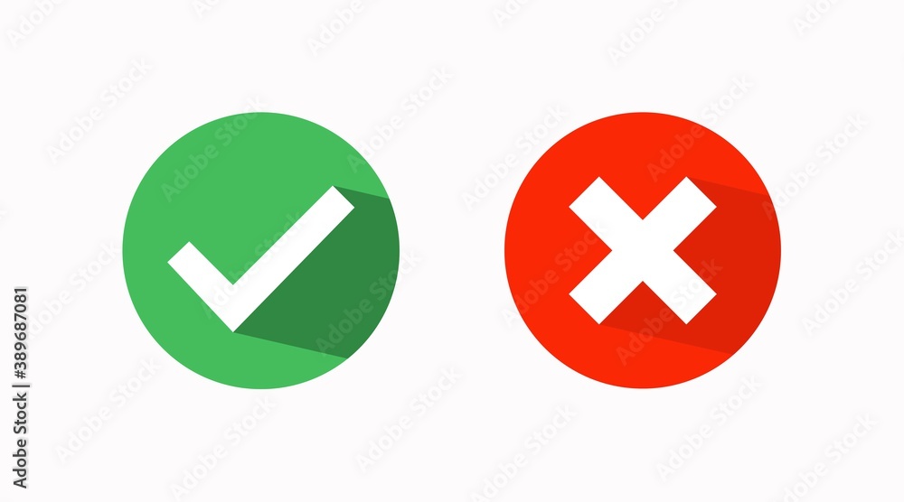 Vector Isolated Illustration, Yes and No Icons or Sign, Correct and Wrong Icons Vector Isolated Illustration, Yes and No Icons or Sign, Correct and Wrong Icons
