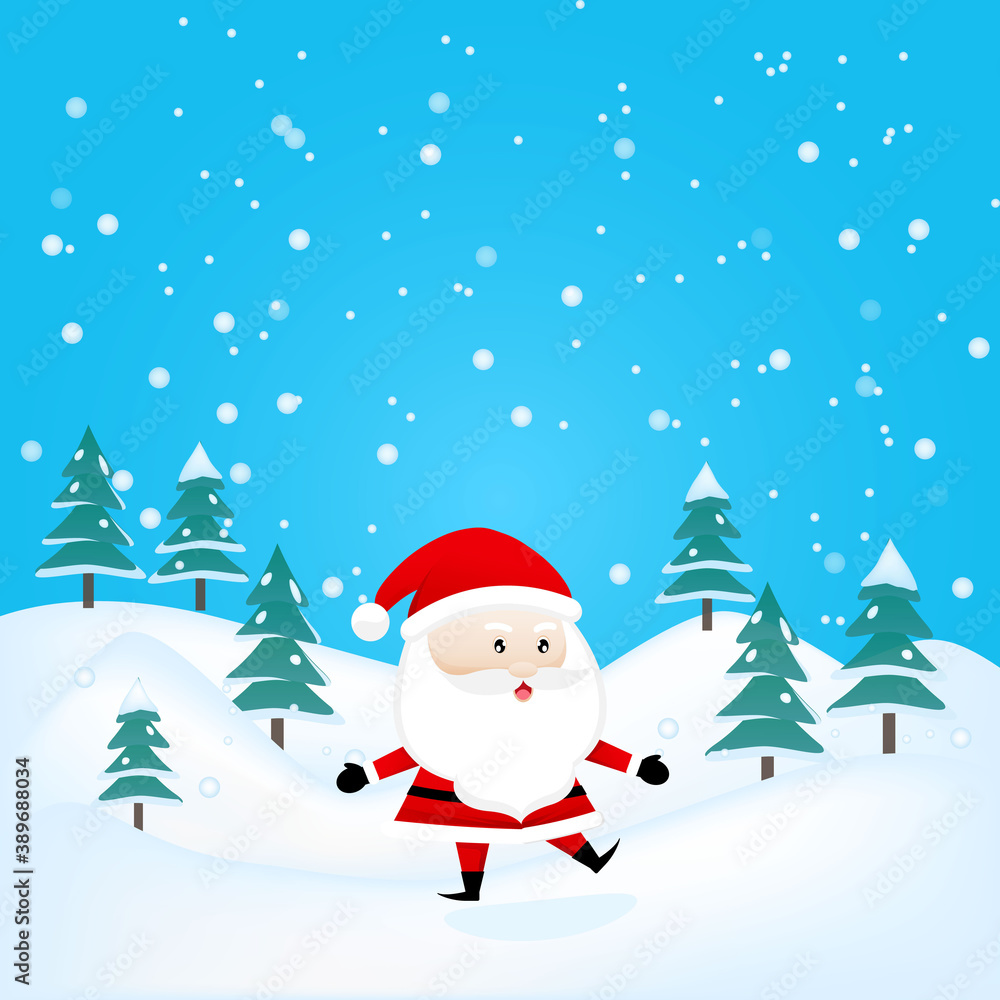 Merry Christmas. Happy Christmas companions. Santa Claus and Christmas snow scene.