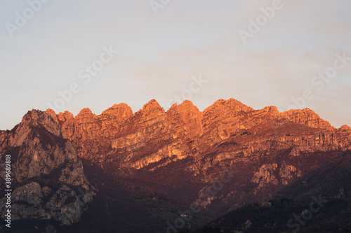 Orange color on Resegone mountain at sunset