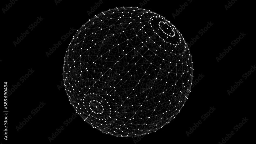 4k animated 3d wireframe sphere rotating on its axis on a black background.3d rendering 4k animated 3d wireframe sphere rotating on its axis on a black background.3d rendering