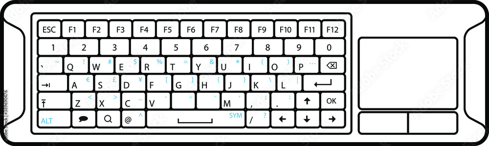 A small handheld wireless keyboard with a trackpad for a smart TV or games console. Line art version. - obrazy, fototapety, plakaty 