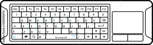 A small handheld wireless keyboard with a trackpad for a smart TV or games console. Line art version.