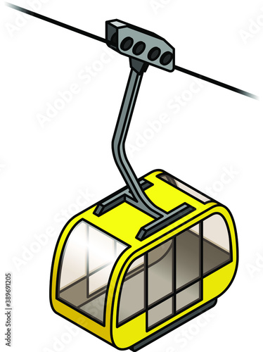 A yellow cable car gondola.