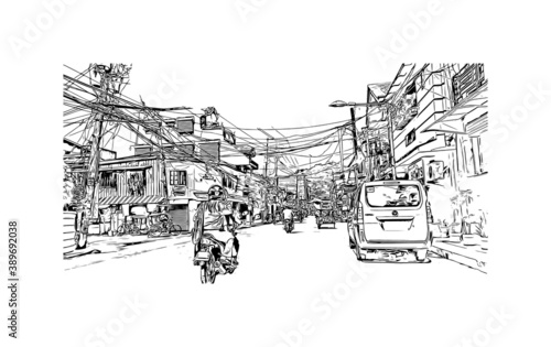 Building view with landmark of Catbalogan is the capital of the province of Samar, Philippines. Hand drawn sketch illustration in vector.