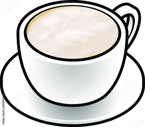 Coffee in a white china cup with a thick rich layer of foam.