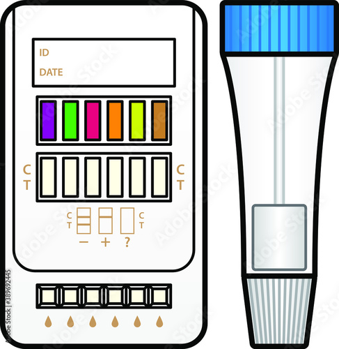 A drug testing kit with a saliva tube and swab/applicator.