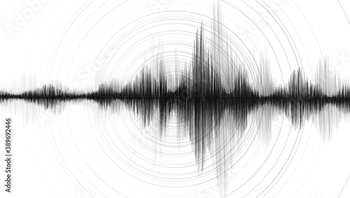 Black Earthquake Wave with Circle Vibration on White paper background,audio wave diagram concept,design for education and science,Vector Illustration.