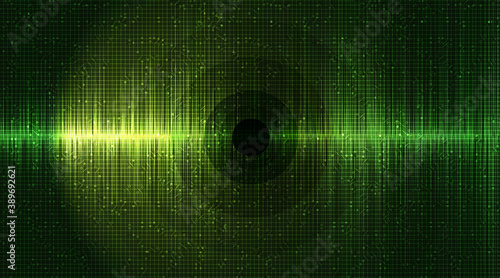 Green Digital Sound Wave Background with Circle Vibration,technology and earthquake wave diagram concept,design for music studio and science,Vector Illustration.
