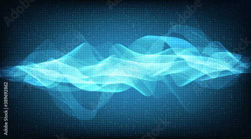 Light Digital Sound wave on technology background,Flowing concept,design for music studio and science,Vector Illustration.