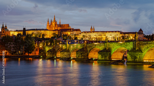 Prague Castle and Charles Bridge at blue hour