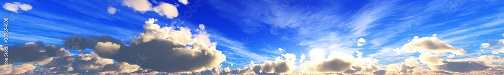 Beautiful sky with clouds, panorama of clouds, 3D rendering