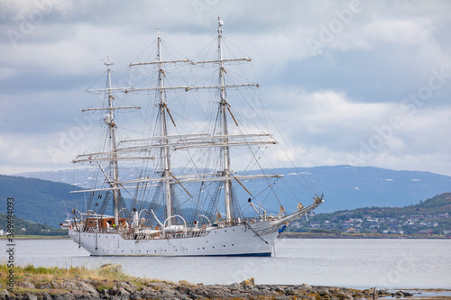  Old sail ship Christian Radich for anchors at Brakholmen in Nordland county photo