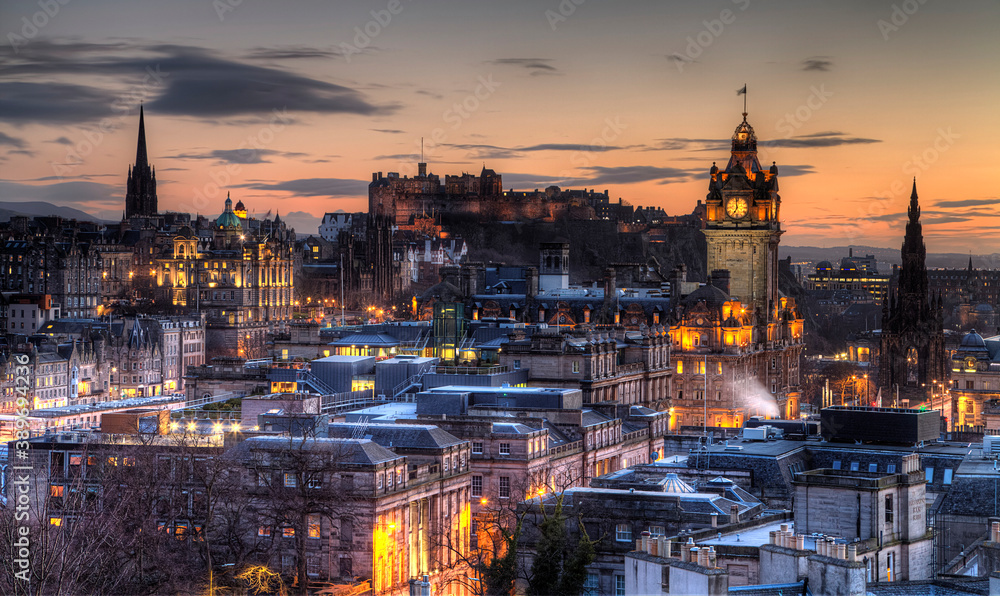 The town of Edinburgh at sunset Scotland