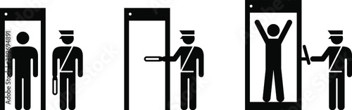 People icons: airport/transport security. Metal detector arch, metal detector wand and full body scanner. photo
