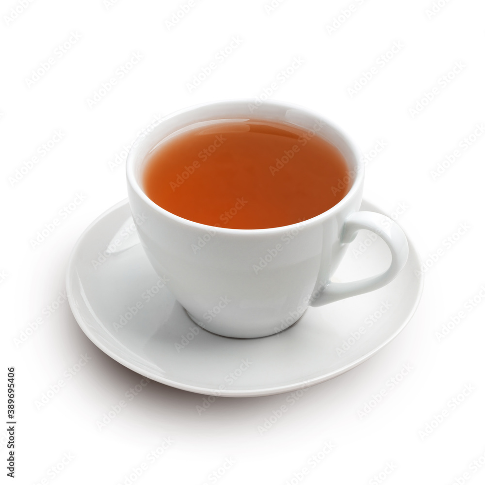 White cup of tea with saucer isolated on a white with shadow. White cup of tea with saucer isolated on a white with shadow.