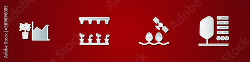 Set Flower statistics, Automatic irrigation sprinklers, Smart farm with drone and Plant status icon. Vector.