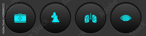 Set First aid kit, Runny nose, Lungs and Reddish eye allergic conjunctivitis icon. Vector.