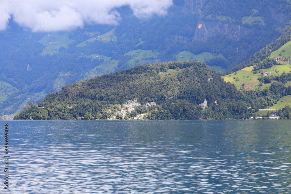 Mountains located on a lake in Switzerland