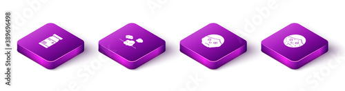 Set Isometric Medicine bottle and pills, Dust, Inflammation on face and Face with psoriasis or eczema icon. Vector.