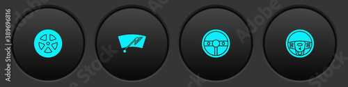 Set Car wheel, Windscreen wiper, Steering and icon. Vector.