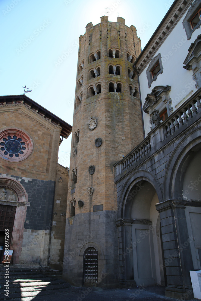 The Bell tower of the Church of Collegiata dei Santi Andrea e Bartolomeo in Orvieto, Italy