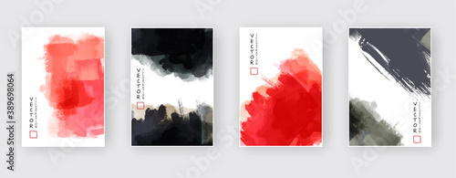 vector black and red ink brush stroke set
