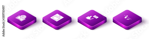 Set Isometric Earth globe and book, Battery in pack, Nature saving protest and Problem pollution of the ocean icon. Vector.