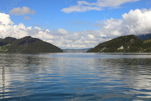 Large Lake Lucerne with mountains around