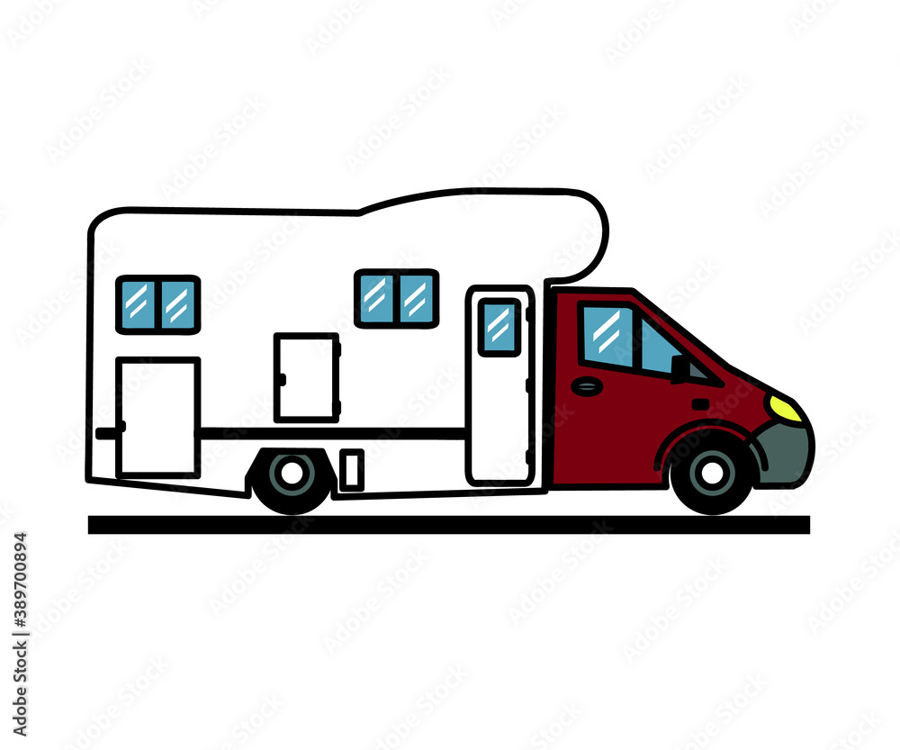 Mobile home on a white background. Cartoon. Vector illustration.